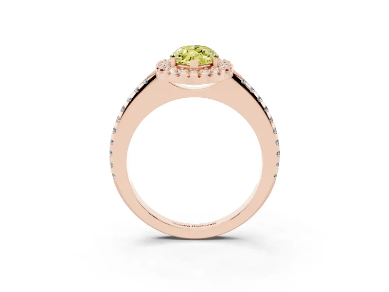 Marquise Pave Halo Engagement Ring Setting for a Fancy Yellow Lab-Grown Diamond | Pave Band | Rose Gold