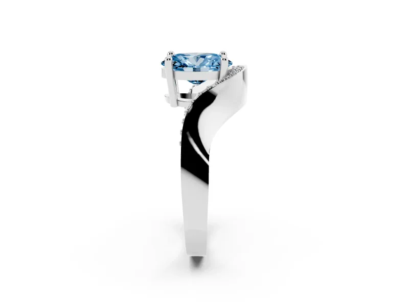 Oval Bypass Solitaire Engagement Ring Setting for a Fancy Blue Lab-Grown Diamond | Pavé Ribbon | Sterling Silver