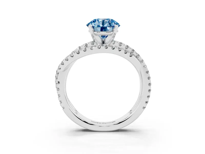 Round Twisted Pavé Engagement Ring Setting for a Fancy Blue Lab-Grown Diamond | Platinum