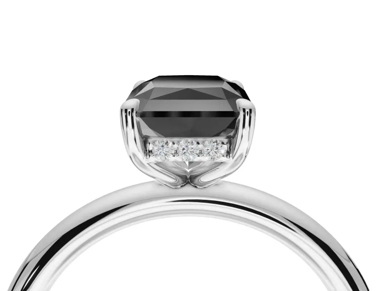 Radiant Cut Hidden Halo Ring Setting for a Black Center | Sterling Silver