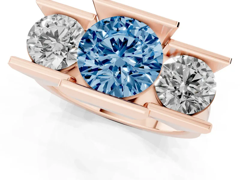 Round Channel-Set Three Stone Engagement Ring Setting for a Fancy Blue Lab-Grown Diamond | Rose Gold