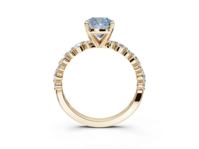 Cushion Cut Pavé Engagement Ring Setting for a Fancy Blue Lab-Grown Diamond | Alternating Accents | Yellow Gold