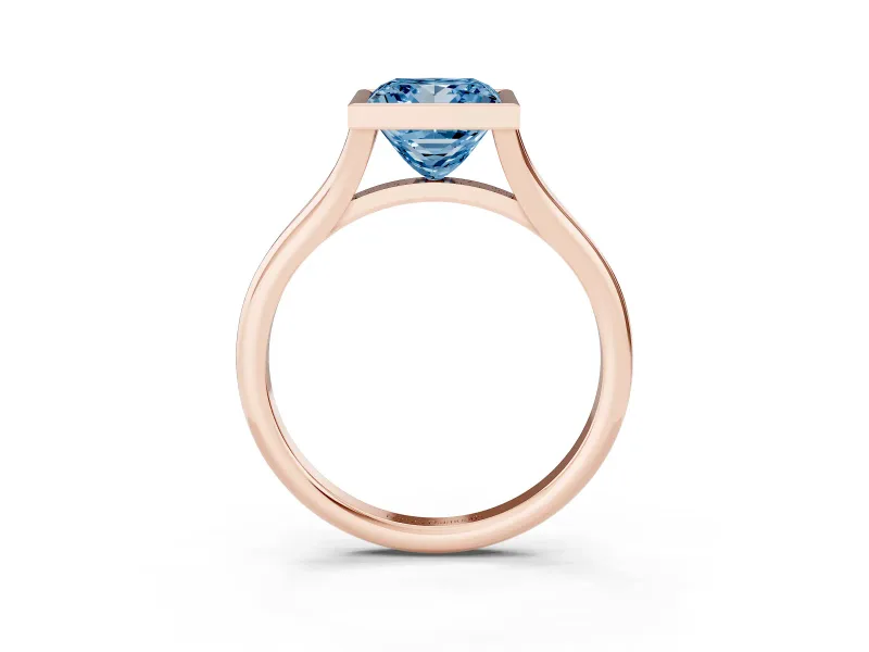 Fancy Blue Bezel Set Princess Cut Diamond Solitaire Ring Set in Rose gold with Tapered Band