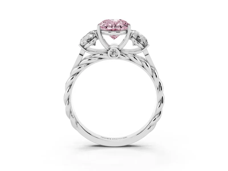 Oval Three Stone Engagement Ring Setting for a Fancy Pink Lab-Grown Diamond | Braided Band | Sterling Silver