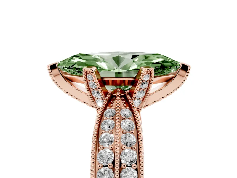 Marquise Milgrain Solitaire Engagement Ring Setting for a Fancy Green Lab-Grown Diamond | Rose Gold