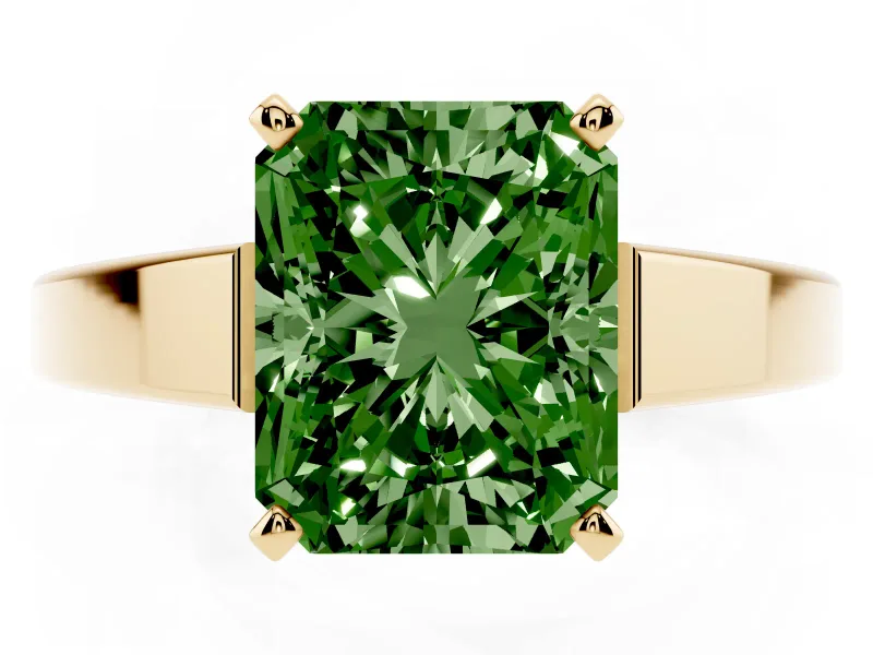 Radiant Cut Solitaire Engagement Ring Setting for a Fancy Green Lab-Grown Diamond | Yellow Gold