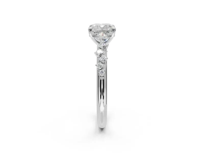 Cushion Cut Solitaire Engagement Ring Setting | Graduated Scattered Accents | Platinum