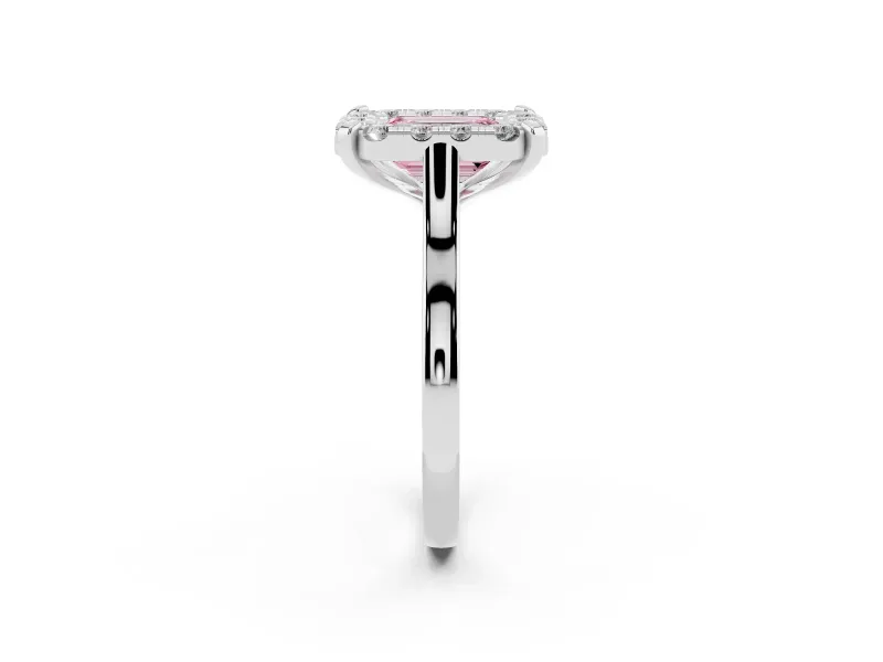Emerald Cut Claw Corner Halo Engagement Ring Setting for a Fancy Pink Lab-Grown Diamond | Slim Plain Band | Platinum