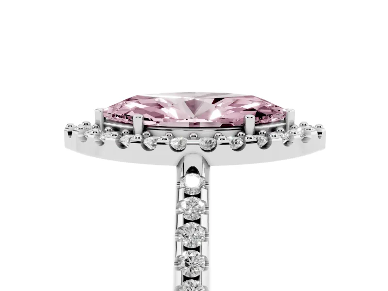 Marquise Pave Halo Engagement Ring Setting for a Fancy Pink Lab-Grown Diamond | Pave Band | White Gold