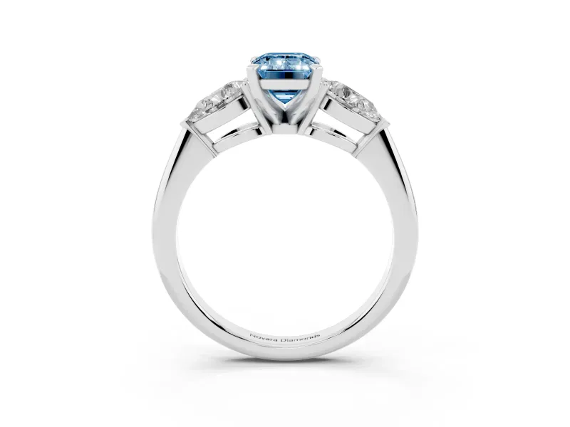 Emerald Cut 3-Stone Engagement Ring Setting for a Fancy Blue Lab-Grown Diamond | White Gold