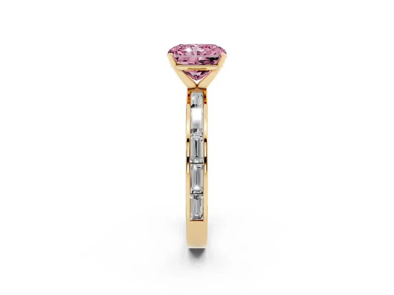 Radiant Cut Channel Set Engagement Ring Setting for a Fancy Pink Lab-Grown Diamond | Yellow Gold