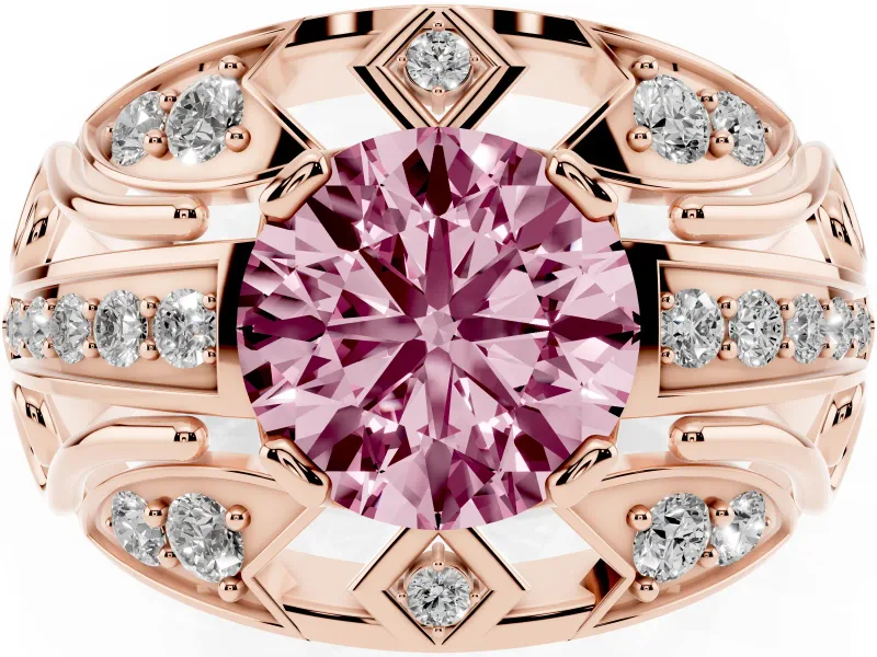 Round Art Deco Graduated Engagement Ring Setting for a Fancy Pink Lab-Grown Diamond | Rose Gold
