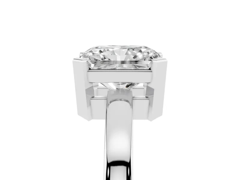 Radiant Cut Diamond Solitaire Ring Set in Silver with Prong Head and Smooth Polished Band