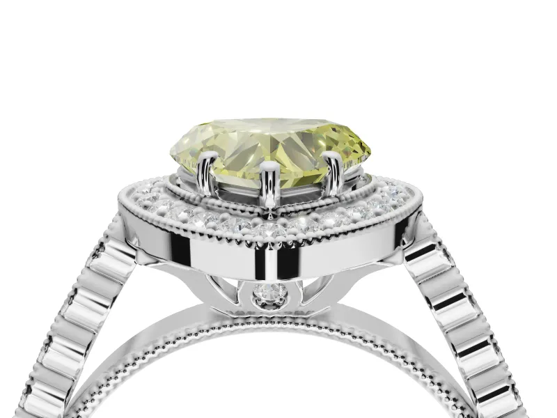 Heart-Shaped Graduated Milgrain Halo Engagement Ring Setting for a Fancy Yellow Lab-Grown Diamond | Platinum