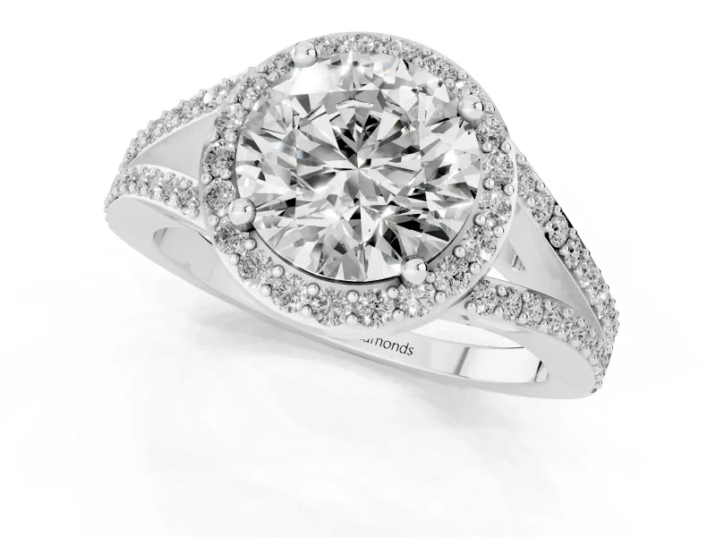 Round Halo Engagement Ring Setting | Pave Split Shank | White Gold