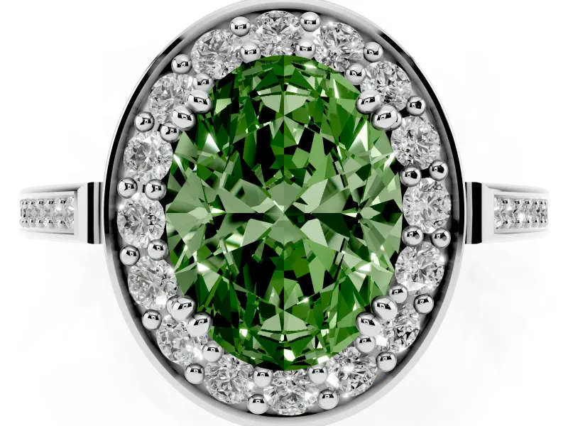 Oval Halo Engagement Ring Setting for a Fancy Green Lab-Grown Diamond | Polished Halo Rim | White Gold