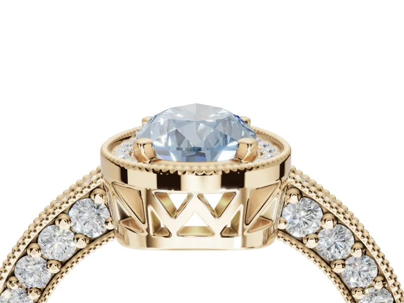 Pear-Shaped Milgrain Halo Engagement Ring Setting for a Fancy Blue Lab-Grown Diamond | Wide Pavé Band | Yellow Gold
