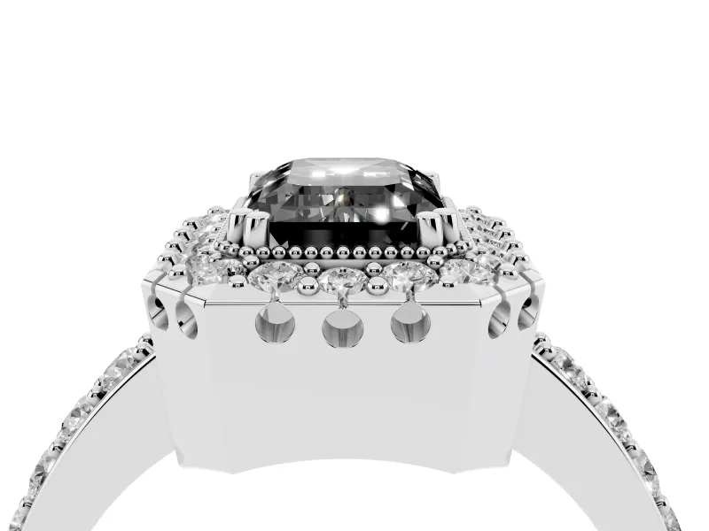 Emerald Cut Halo Engagement Ring Setting for a Black Center | Sterling Silver