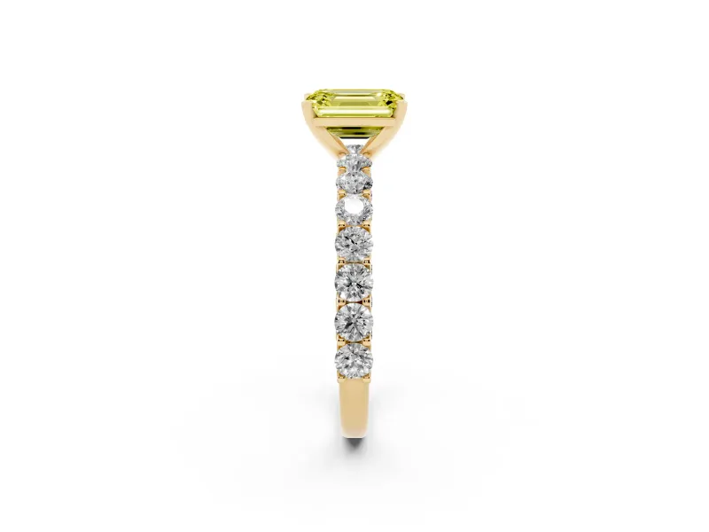 Emerald Cut Shared Prong Engagement Ring Setting for a Fancy Yellow Lab-Grown Diamond | Yellow Gold