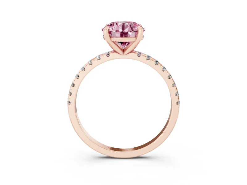Round Petite Pavé Solitaire Engagement Ring Setting for a Fancy Pink Lab-Grown Diamond | Slim Band | Rose Gold