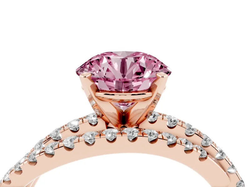 Round Twisted Pavé Engagement Ring Setting for a Fancy Pink Lab-Grown Diamond | Rose Gold