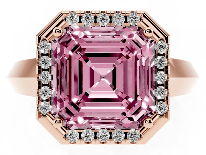 Asscher Cut Knife-Edge Halo Engagement Ring Setting for a Fancy Pink Lab-Grown Diamond | Rose Gold