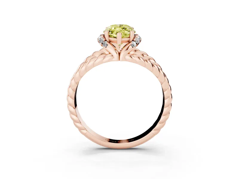 Fancy Yellow Marquise Cut Diamond Halo Ring Set in Rose gold with Twisted Band and Prong Setting
