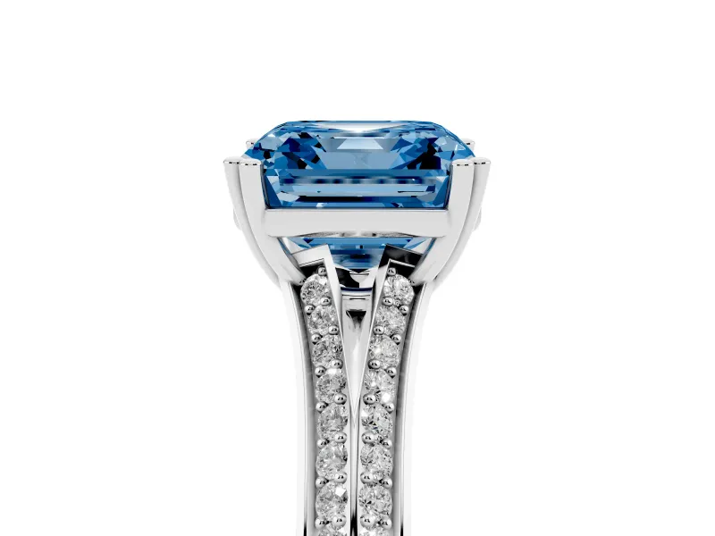 Asscher Cut Split Shank Engagement Ring Setting for a Fancy Blue Lab-Grown Diamond | Pave Band | White Gold