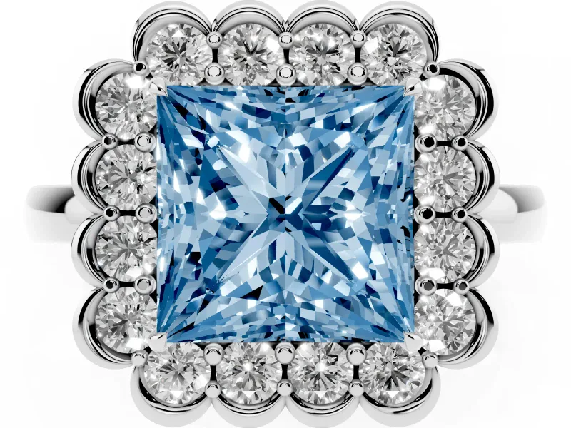 Princess Cut Halo Engagement Ring Setting for a Fancy Blue Lab-Grown Diamond | Sterling Silver - Design NV-24719