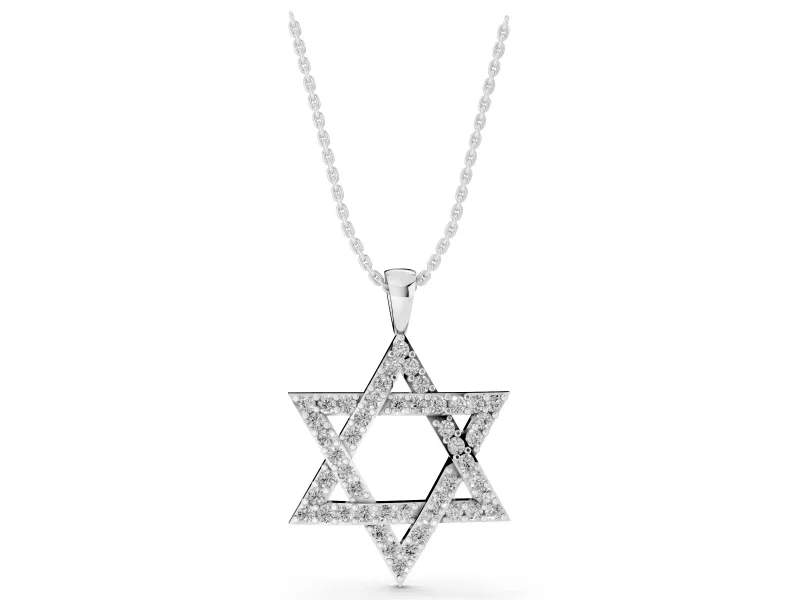 Round Lab-Grown Diamond Pavé Star of David Pendant Necklace | Woven Triangles | Sterling Silver