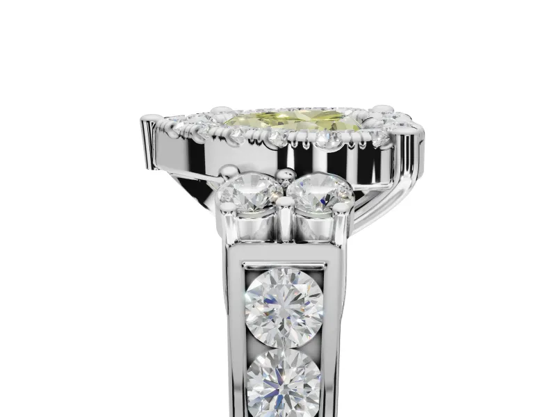 Heart-Shaped Halo Engagement Ring Setting for a Fancy Yellow Lab-Grown Diamond | Side Clusters | Sterling Silver