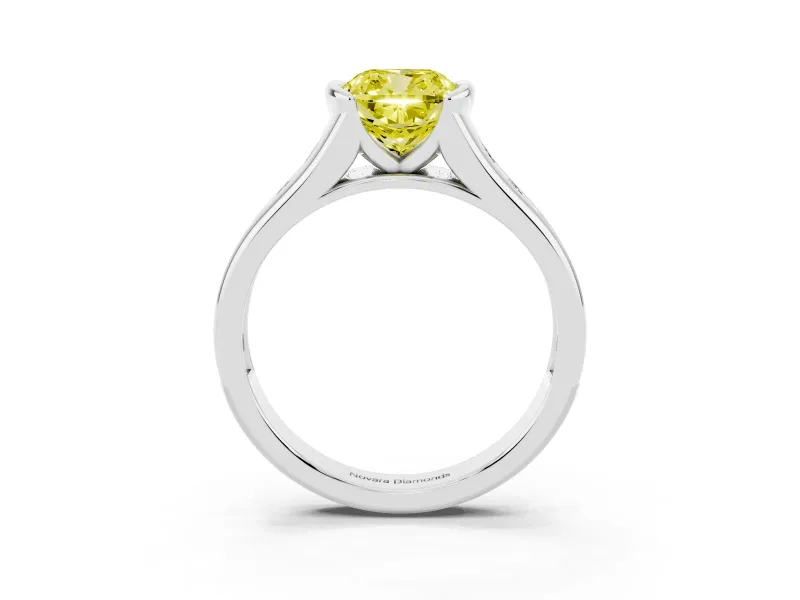 Cushion Cut Half Bezel Engagement Ring Setting for a Fancy Yellow Lab-Grown Diamond | Sterling Silver