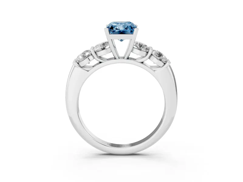 Radiant Cut Five Stone Engagement Ring Setting for a Fancy Blue Lab-Grown Diamond | Plain Band | Sterling Silver