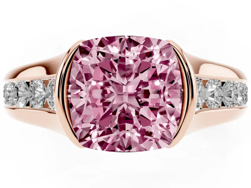 Cushion Cut Half Bezel Engagement Ring Setting for a Fancy Pink Lab-Grown Diamond | Rose Gold