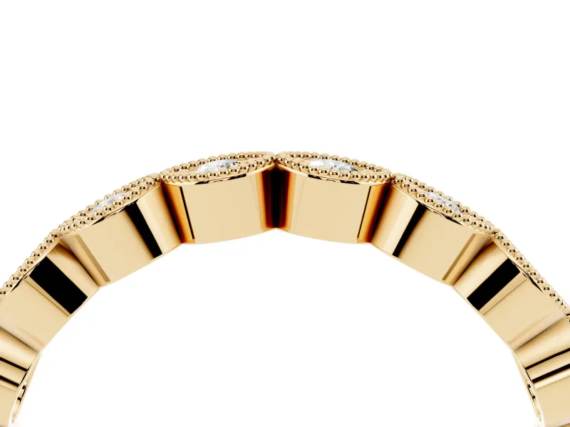 Marquise Diamond Eternity Band Set in Yellow gold with Milgrain Bezel Setting