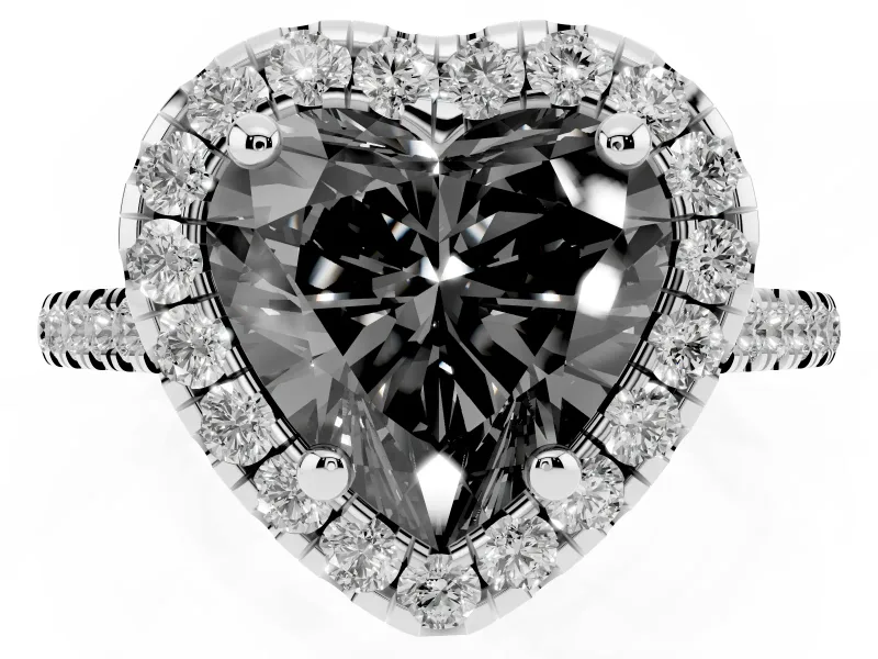 Heart-Shaped Halo Engagement Ring Setting for a Black Center | Tapered Band | Sterling Silver
