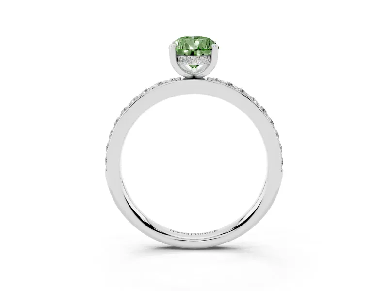 Fancy Green Pear Cut Diamond Pavé Band Ring Set in White gold with Prong-Set Center Stone