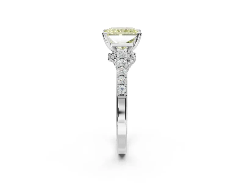 Radiant Cut Pavé Engagement Ring Setting for a Fancy Yellow Lab-Grown Diamond | Crossover Gallery | Sterling Silver