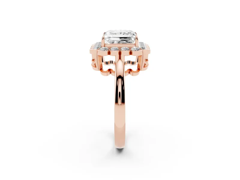 Princess Cut Scalloped Cluster Halo Engagement Ring Setting | Plain Band | Rose Gold