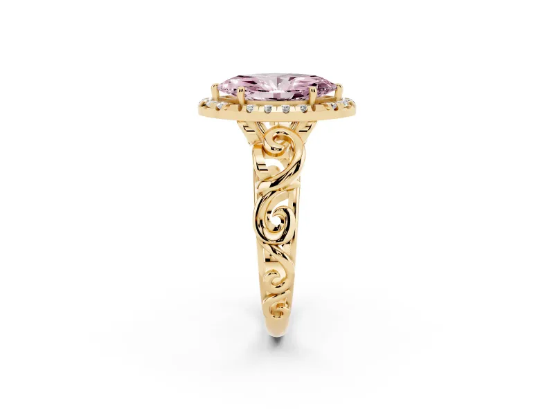 Marquise Filigree Halo Engagement Ring Setting for a Fancy Pink Lab-Grown Diamond | Yellow Gold