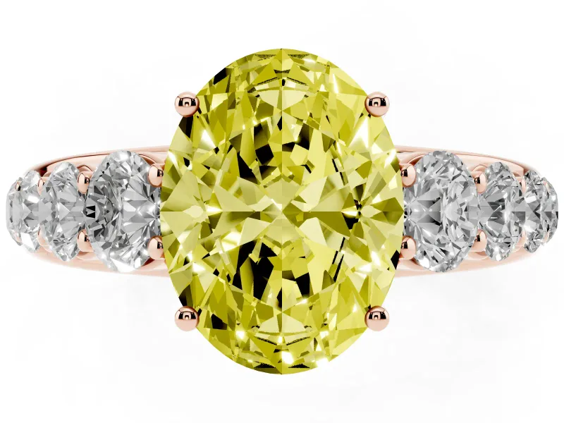 Oval Graduated Side Stone Engagement Ring Setting for a Fancy Yellow Lab-Grown Diamond | Flat Top Band | Rose Gold