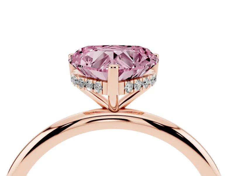 Fancy Pink Heart Cut Diamond Solitaire Engagement Ring Set in Rose gold with Prong Setting and Polished Band