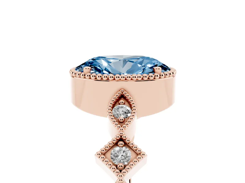 Oval Milgrain Bezel Engagement Ring Setting for a Fancy Blue Lab-Grown Diamond | Rose Gold