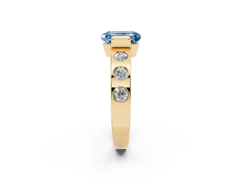 Emerald Cut Tension Style Engagement Ring Setting for a Fancy Blue Lab-Grown Diamond | Yellow Gold