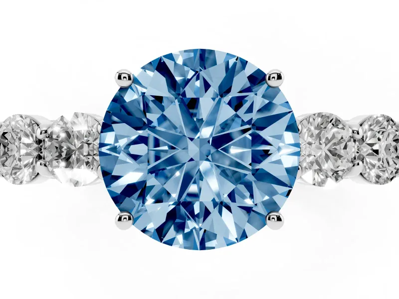 Round Close Set Five Stone Engagement Ring Setting for a Fancy Blue Lab-Grown Diamond | Platinum