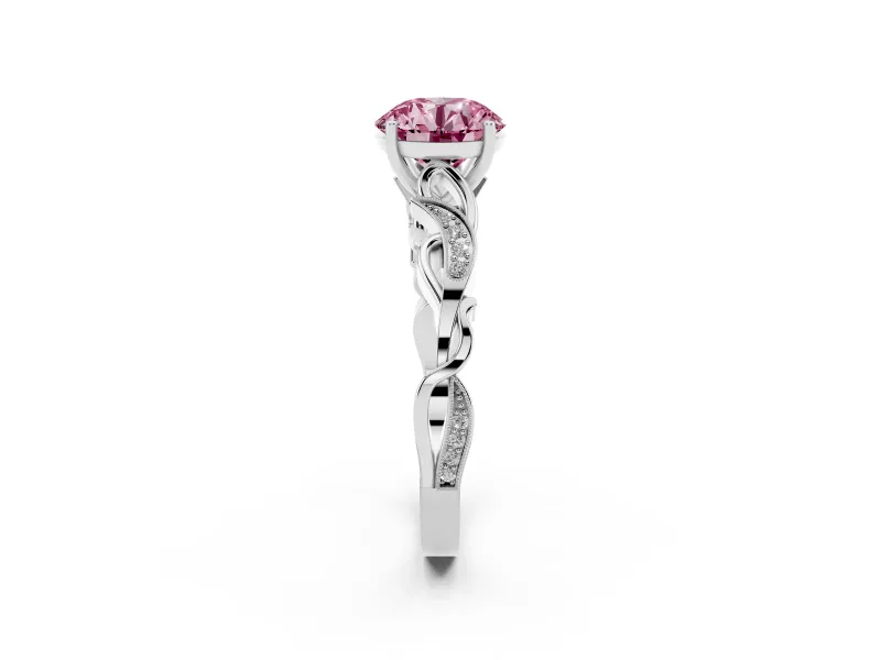 Round Vine Engagement Ring Setting for a Fancy Pink Lab-Grown Diamond | White Gold