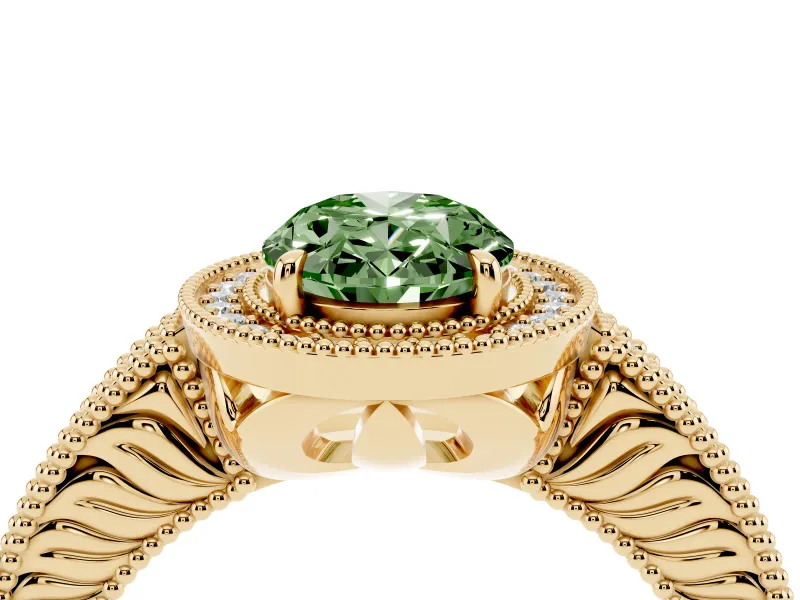Oval Halo Engagement Ring Setting for a Fancy Green Lab-Grown Diamond | Yellow Gold