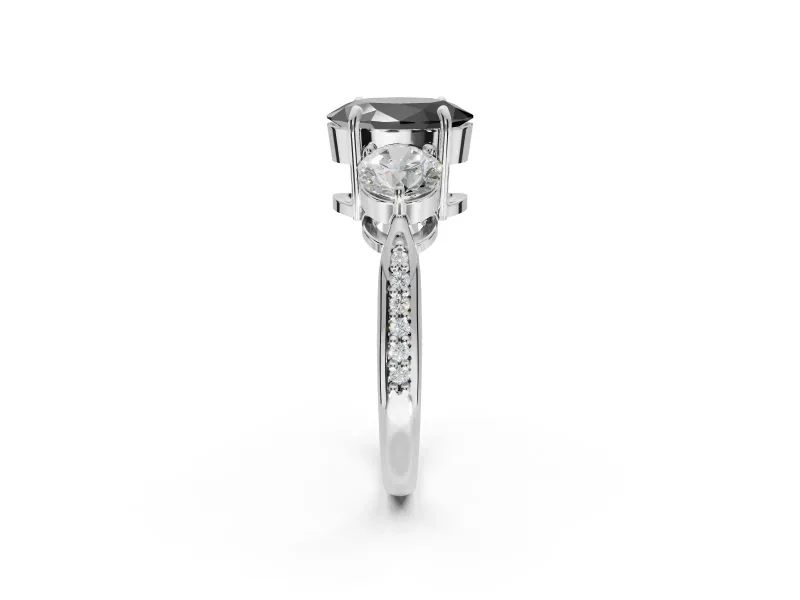 Fancy Black Oval Lab-Grown Diamond Three-Stone Ring Set in White Gold with Channel-Set Band and Prong Setting