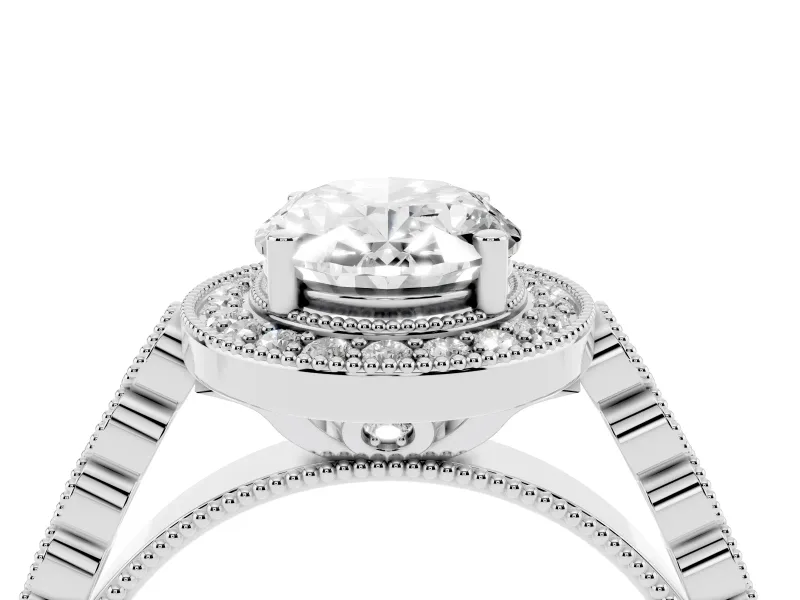 Oval Milgrain Halo Engagement Ring Setting | Graduated Bezel Accents | Platinum