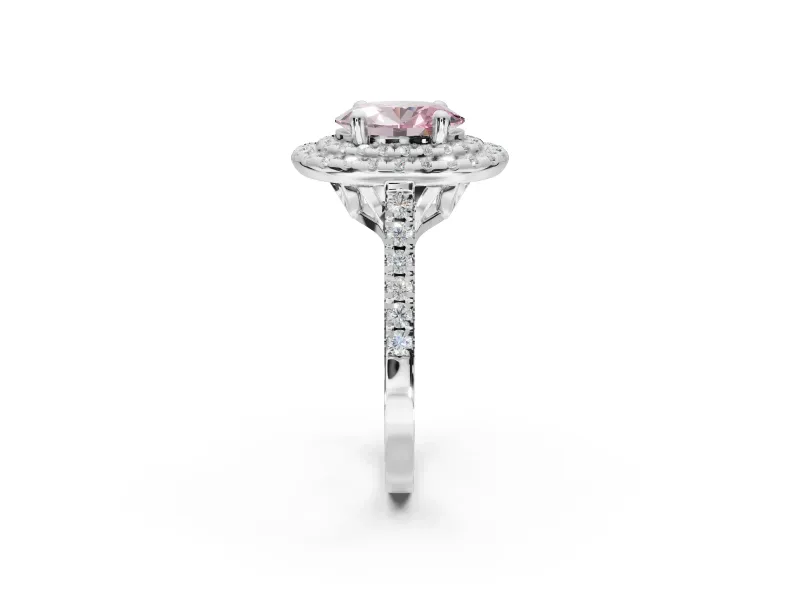 Oval Double Halo Engagement Ring Setting for a Fancy Pink Lab-Grown Diamond | Pave Shoulders | Sterling Silver